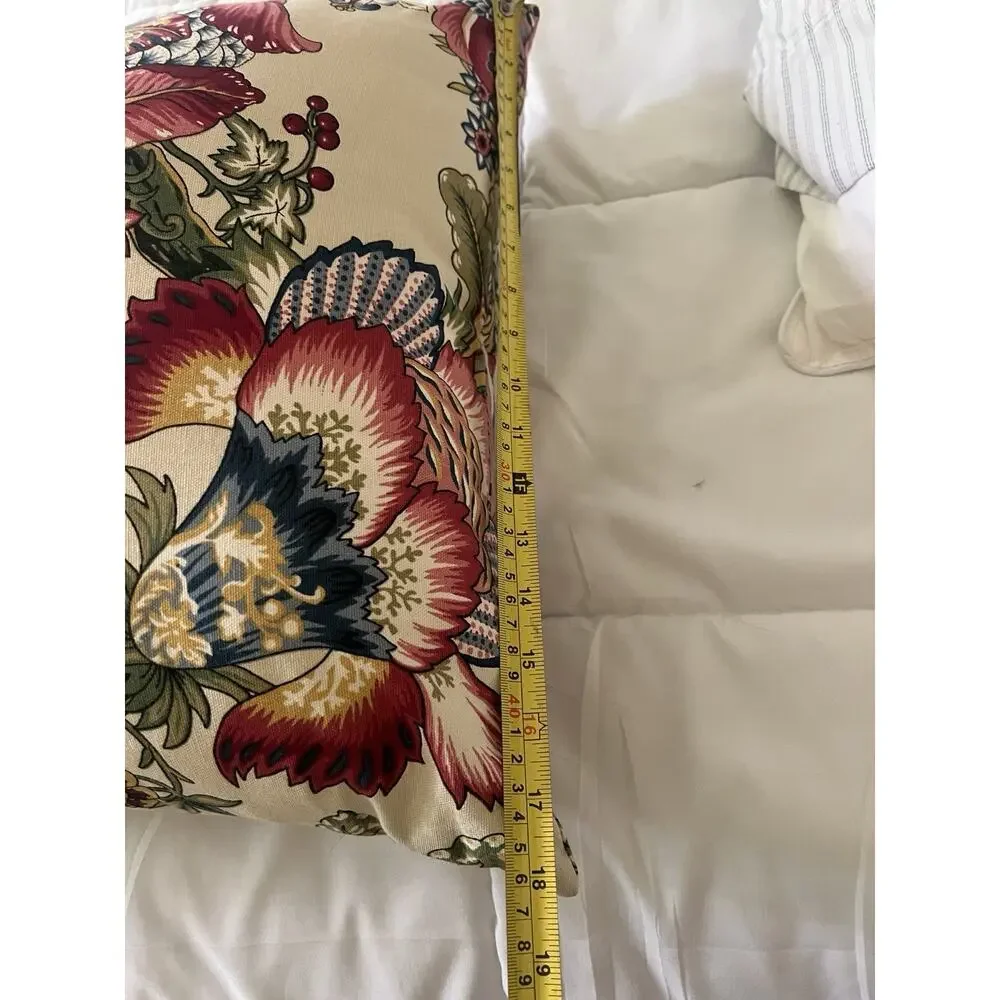 Custom Jacobean Floral Pillows Pair 18” 12” English Country Designer Fabric